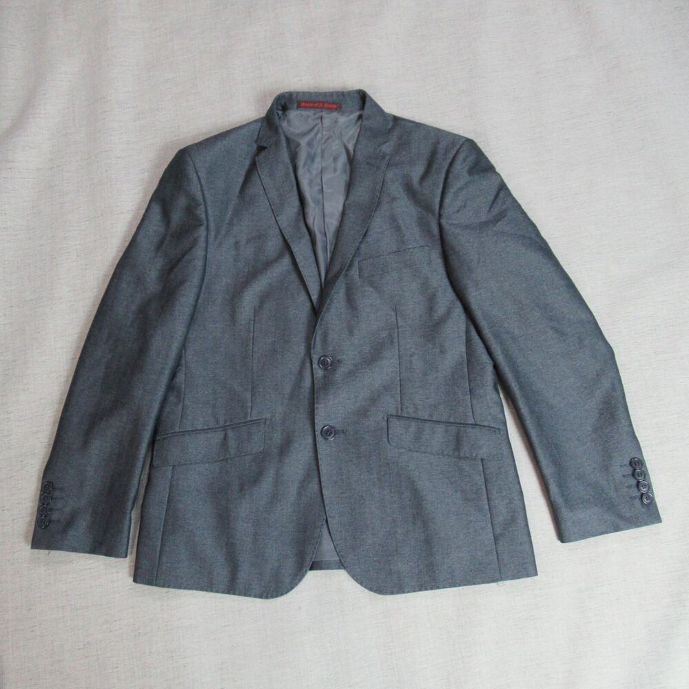 House Of St Benets Blazer Mens 38S/31W Blue Gray 2 Button Slim Coat Suit Jacket